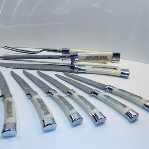 Vintage Knife Carving Set Steak Knives cases Masterpiece Stainless Bakelite